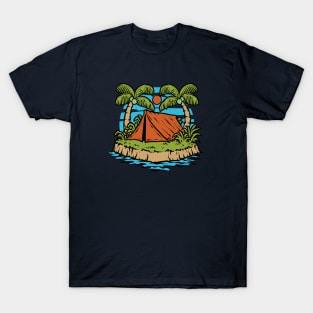 Desert Island Camping Cartoon T-Shirt